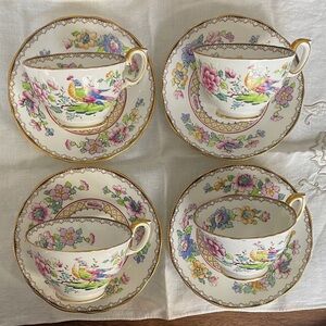 4 cups and 6 saucers.of vintage Crown Staffordshire Bird of Paradise bone china